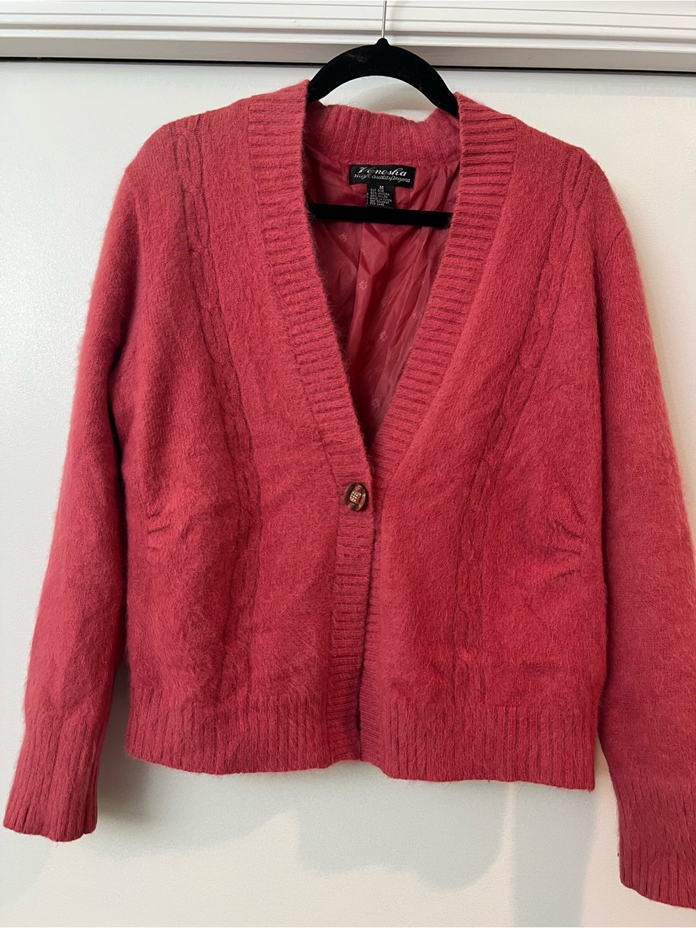 Vintage Venesha High quality angora Pink Single-Button V-Neck soft Cardigan